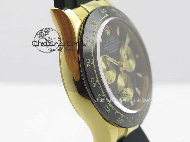 MiroTime 0512 TopPick Daytona YG BP Maker Black Dial Gold Subdial Sticks Markers On Rubber Strap A7750@ 4013